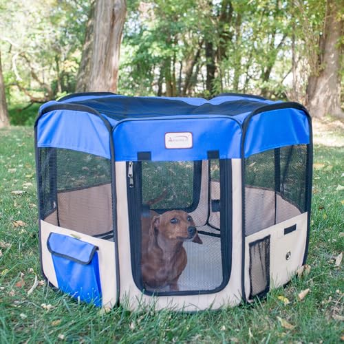 Armarkat Model PP001B-M Portable Pet Playpen in Blue and Beige Combo, Medium - size: Medium