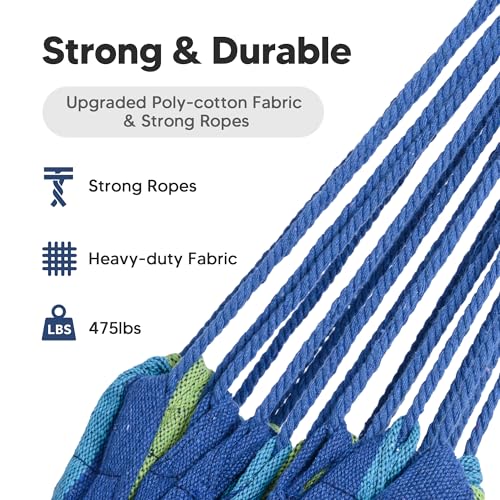 SUNCREAT Portable Tree Hammock, Double Hammocks 2 Person with Outer Bag, Blue Stripe - color: Blue & Green, size: X-Large