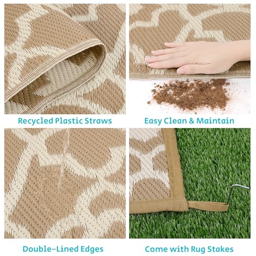 HEBE Outdoor Rug Waterproof 9x12, Plastic Straw Rug Camping Rug, Reversible Outdoor Patio Rugs RV Mat Clearance, Indoor Outside Floor Carpet for Porch,Deck,Camper,Balcony,Backyard - color: Beige, size: 9' x 12' (Rectangular)