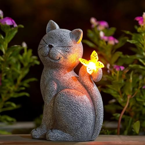 Nacome Cat Outdoor Statues for Garden: Outside Decor with Butterfly Clearance for Yard Art Lawn Ornaments Porch Patio Balcony Home House - Gifts for Mom Grandma Women - color: Garden Cat
