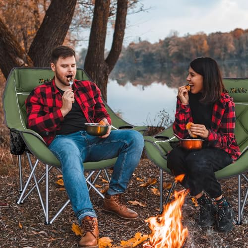 Oversized Camping Chairs for Adults Heavy Duty Folding Padded Portable Camp Chair with Cup Holder Storage Pocket XL Wide Seat for Outdoor Beach Lawn Picnic Fishing Sports Green Supports 400 lbs - color: Army Green