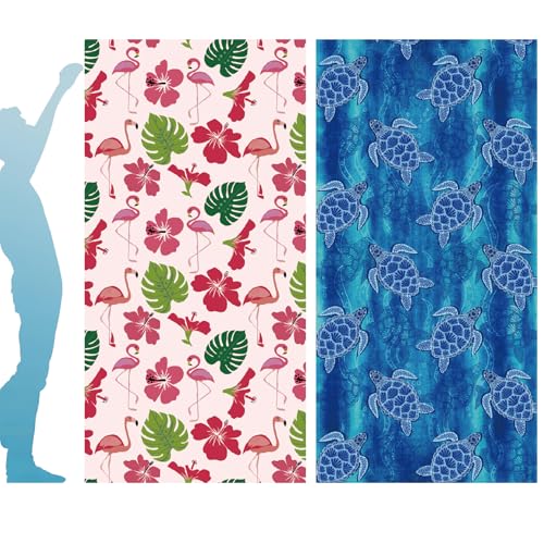 Beach Towels Set 2 Pack Oversized Microfiber Sand Free Quick Dry Towel Flamingo Turtle Print Large Lightweight Travel Pool Swim Yoga Camping Bath Blanket for Adults - color: Blue, Pink