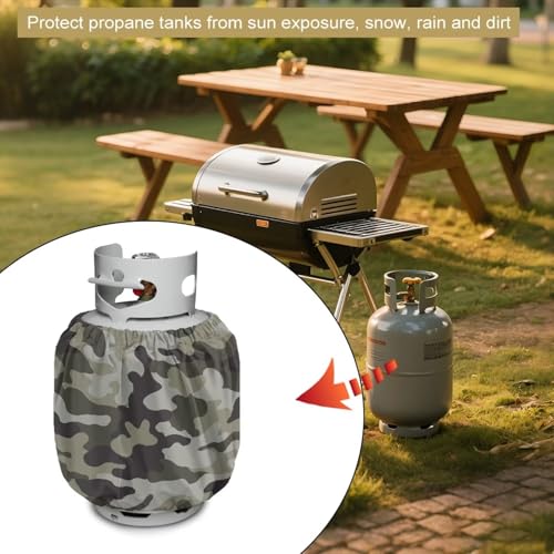 Camo Propane Tank Cover Fits Standard 20 lb Tank Cylinde Travel Trailer Propane Covers with Elastic Slip in Gas Cover Water & Wear-Resistant for Outdoor and Indoor Use - color: Camo