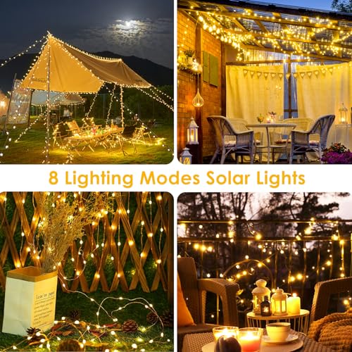Extra-Long 144FT Solar String Lights for Outside, 2 Pack 400LED Solar Fairy Lights Outdoor Waterproof, Copper Wire with 8 Modes Solar Twinkle Lights for Tree Garden Party Patio Xmas Decor (Warm White) - color: Warm White, size: 2 Pack-400led