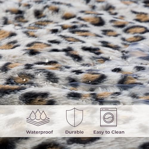 Waterproof Blanket for Bed, Couch, or Car - 60” x 80” Reversible Queen Size Throw Blanket for Reliable Leakproof Furniture Protection - Washable Pet Throws by Lavish Home (Leopard Print) - color: Brown/Black