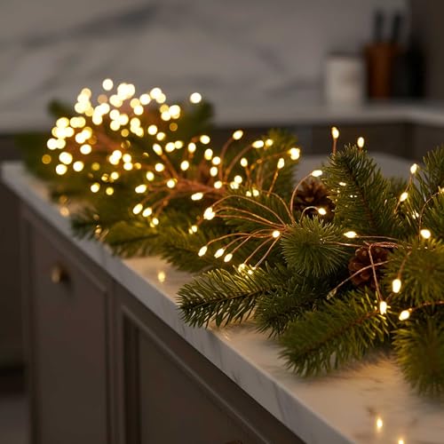 QBIS 240 LED Christmas Cluster Lights, 10ft Warm White Fairy Lights on Copper Wire, Plug in, Christmas Tree Lighting, Firecracker Light String Indoor Outdoor use, Window, Fireplace, Stair Decoration - size: 240 LED - Copper Wire - Mains Plug