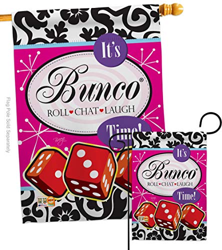 Its Bunco Time Garden House Flags Set Interests Game Night Dice Poker Bingo Hobbies Leisure Activity Small Decorative Gift Yard Banner Made In USA 28 X 40 - size: 1 x House & 1 x Garden Flags Set Only