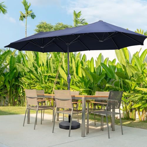 13Ft Large Patio Umbrella with Base Outdoor Double-Sided Market Extra Large Table Umbrella Easy Crank for Yard, Poolside, Deck-Navy Blue - color: Navy Blue, size: 13FT Umbrella+Base