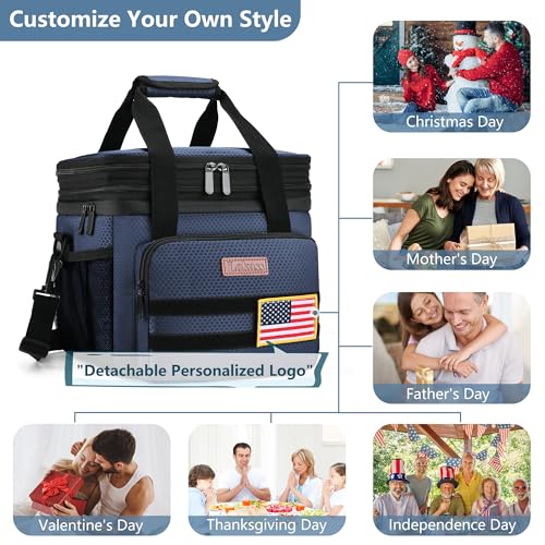 Tactical Lunch Box for Men- Large Insulated Lunch Bag-Expandable Adult Lunch Box with Adjustable Shoulder Strap-Large Lunch Tote Bag for Work Camping Fishing (Dark Blue) - color: Dark Blue