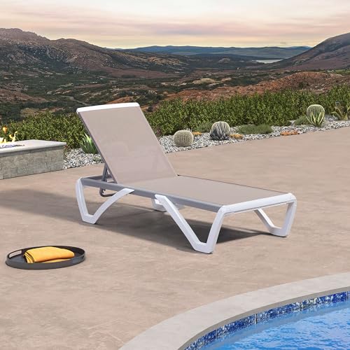 PURPLE LEAF Patio Chaise Lounge Chair Outside Aluminum Plastic Stackable Tanning Chairs for Pool Sunbathing Beach Deck Outdoor Lounger, Khaki - color: Khaki, style: 1 chair