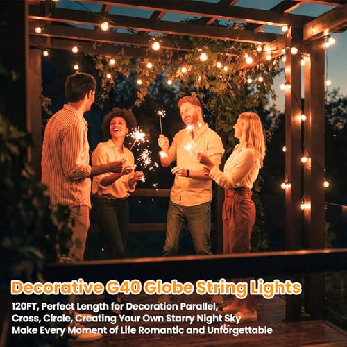 Bosceos 120FT Outdoor G40 LED Globe String Lights Dimmable Waterproof Shatterproof Light Strings with 60 Bulbs Connectable Commercial Hanging Lights for Christmas Patio House Backyard Balcony Party - color: Black, size: 120FT-Warm White