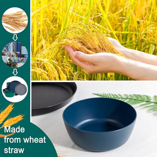 EI 12pcs Wheat Straw Plates,Plastic Plates Reusable,Unbreakable Plastic Plate,Wheat Straw Dinnerware Set,Melamine Plate-Black,Dark Grey,Dark Green,Dark Blue,Dinner, Camping,Picnic - color: Black,Drak Grey,Dark Green and Dark Blue Wheat Straw Plates and Bo