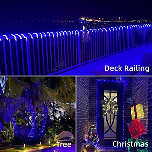 YEGUO Solar Rope Lights Outdoor Waterproof, 66ft 200 LED Blue String Lights, 8 Modes Fairy Lights in Clear Thin Tube - color: Blue