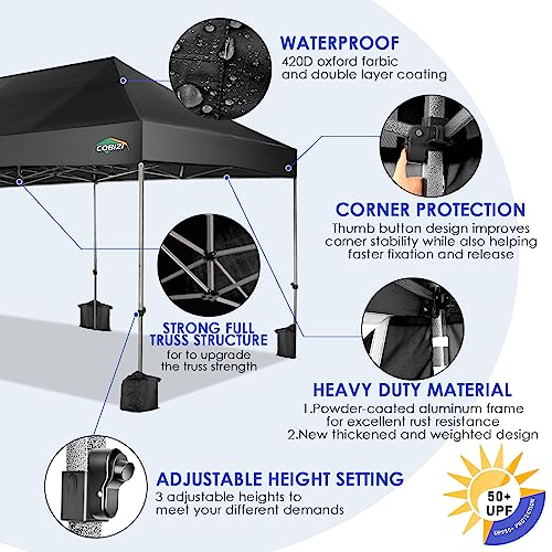 COBIZI 10x20 Heavy Duty Pop up Canopy Tent with 6 sidewalls Easy Up Commercial Outdoor Wedding Party Tents for Parties All Season Wind & Waterproof Gazebo Roller Bag, Black(Frame Thickened) - color: Black, size: 10x20 With 6 Sidewalls