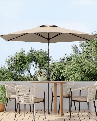 GarveeLife Outdoor Patio Umbrella, Table Market Umbrella with Push Button Tilt and Crank, 8 Sturdy Ribs UV Protection Waterproof for Garden, Deck, Backyard, Pool - color: Light Tan, size: 7.5FT