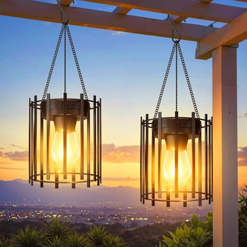 KOOPER Solar Lanterns Outdoor Waterproof, Upgraded Bright Hanging Solar Lights Outdoor Lanterns Decorative, Auto ON/Off Metal Hanging Lantern Lights for Proch Yard Patio Garden Decor 2 Pack - size: 2 PACK