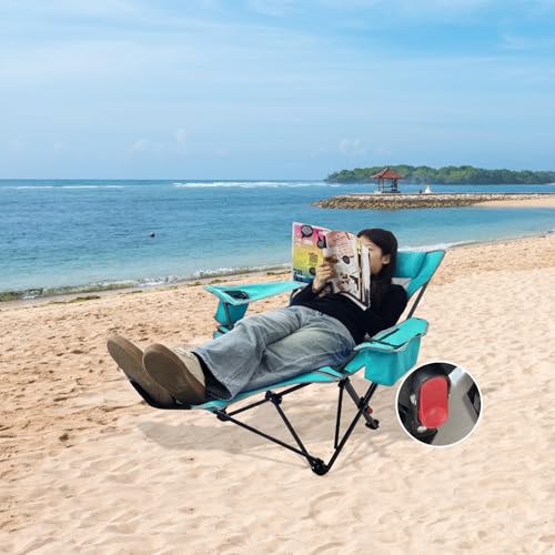 2-Pack Reclining Camping Chair 4 Position with Foot Rest Comfortable for Adults 265Ibs Folding Lounger Mesh Beach Chair with Cooler Bag and Cup Holder for Outdoor Patio - color: Cyan, style: 2-Pack - No Cotton Pad