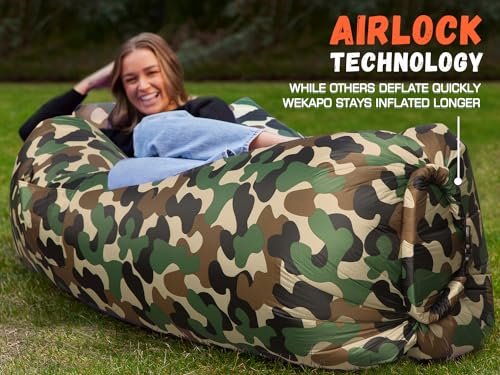 WEKAPO Inflatable Couch Air Lounger Chair - Camping & Beach Accessories, Portable Blow up Sofa for Hiking, Lawn, Indoor/Outdoor Movies & Music Festivals. Lightweight and Easy to Set Up Air Hammock - color: Camouflage Green