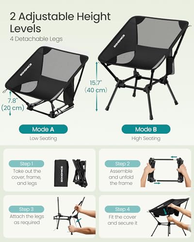 SONGMICS Camping Chair, Lightweight Folding Beach Chair, Adjustable Height, Steel Frame, Portable for Outdoor Travel - color: Black, style: Lowback (18.9"D x 22"W x 27.1"H）