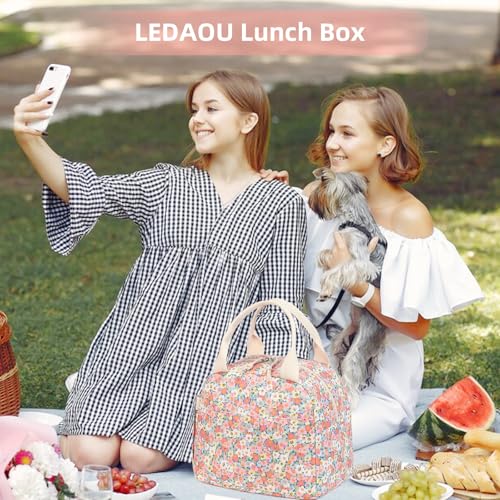 LEDAOU Lunch Box for Women Insulated Lunch Bag Corduroy Lunch Tote Bags Leakproof Cooler Lunch Case for Travel Work Picnic - color: Colorful Flower 181
