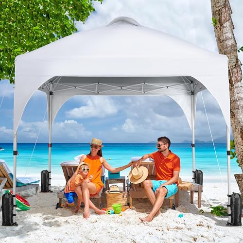 Yaheetech 8x8 Pop Up Canopy Tent with Vent, Easy Set Up Tent, Instant Sun Shelter Canopy with Wheeled Bag, 4 Sandbags, 8 Stakes & 4 Ropes, for Parties, Beach, Outdoor, White - color: White, size: 8x8