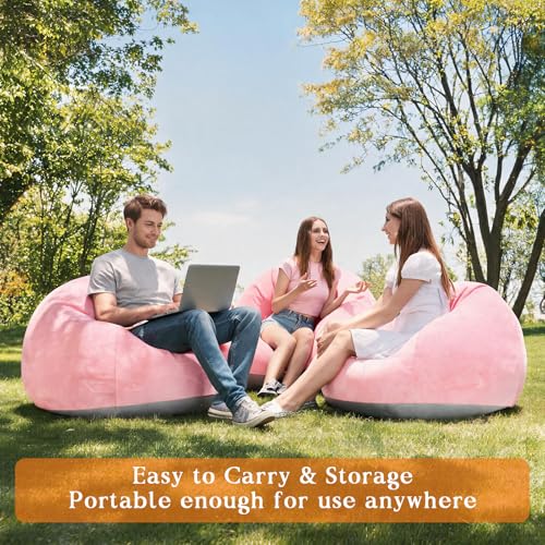 2 Pcs Inflatable Bean Bag Chairs with Electric Air Pump Inflatable Chairs Blow up Couch Folding Portable Inflatable Lazy Sofa for Movie Night Living Room Outdoor Camping (2, Pink) - color: Pink