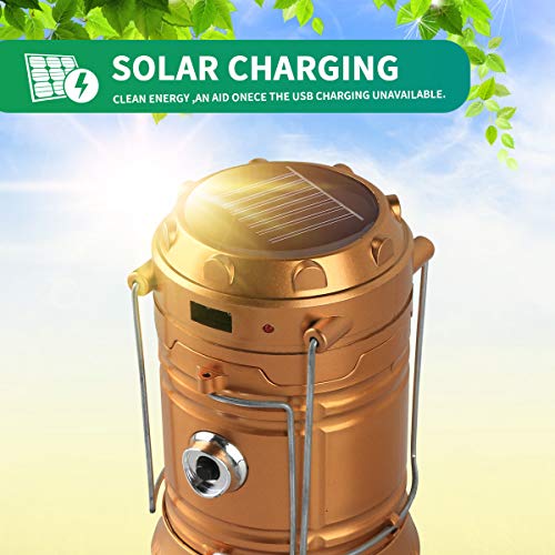 Censinda LED Camping Lantern, Solar and Rechargeable Lantern Flashlight Collapsible and Portable Light for Daily/Camp/Hiking/Night Fishing/Emergency/Hurricanes/Storm(1 Pack) - style: Gold