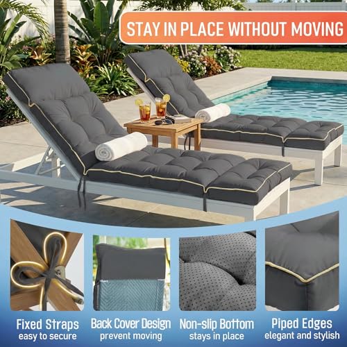 MAGIC ELEPHANT Chaise Lounge Cushion Outdoor, Memory Foam Replacement Patio Pool Lounge Chair Cushion with Ties for Outdoor Furniture, 74 x 22 x 4 Inch (Gray) - color: Gray