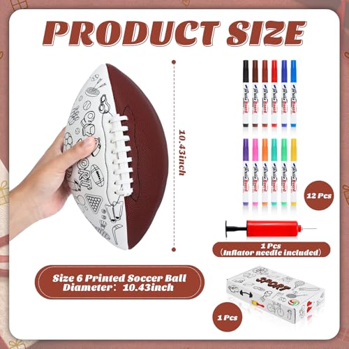 Size 6 Color Your Own Football Brown DIY Custom Craft Kit with Pump 12 Markers Personalized Youth Toddler Training Paint Your Own Toy Creative Gift for Kids (Brown Foorball, 6) - size: 6, style: Brown Foorball