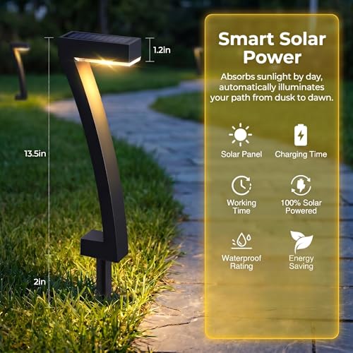 Solar Lawn Lights 7-Shaped Solar Walkway Light Outdoor IP65 Waterproof Dusk to Dawn for Driveway, Lawn, 6 Pack