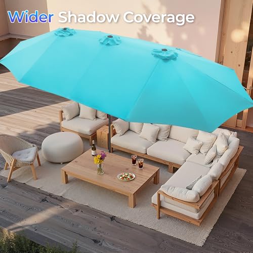 SUPERJARE 15FT Outdoor Umbrella for Patio, Double sided Pool Umbrellas with Fade Resistant Canopy, Large Table Umbrella for Deck, Market, Backyard - Light Blue(No Base) - color: Light Blue, size: 15FT