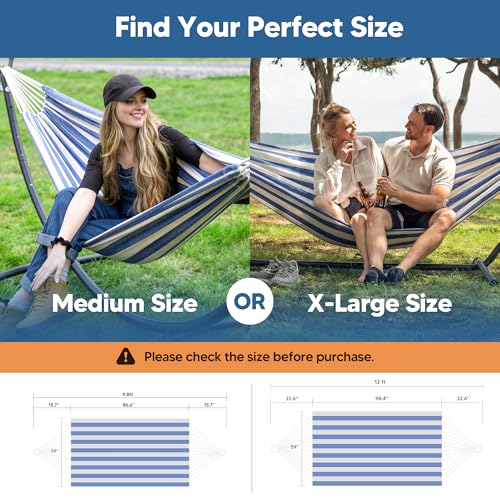 SUNCREAT Large Hammocks for Outside, Long Replacement Hammock Two Person for Stand, Blue White Stripes - color: Blue & White Stripes, size: X-Large