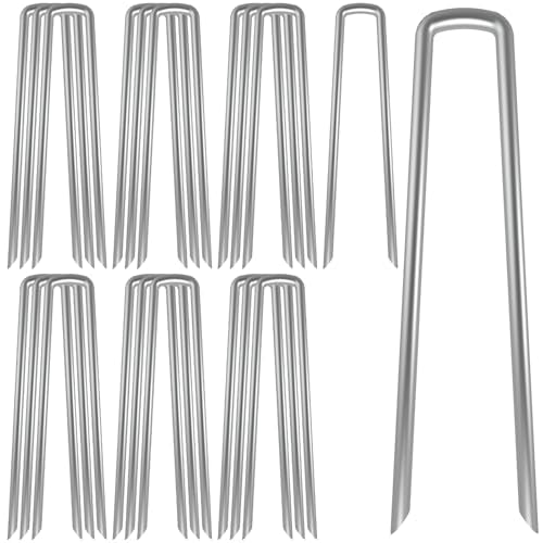 AAGUT Landscape Staples 12 Inch 8 Gauge Galvanized Fence Stakes 20 PCS Anti-Rust Landscape Pins for Secure Lawn Fabric, Weed Barrier Fabric, Ground Cover, Dripper Irrigation Tubing Soaker Hose - color: Silver, size: 12'' x 20Pcs-8Ga