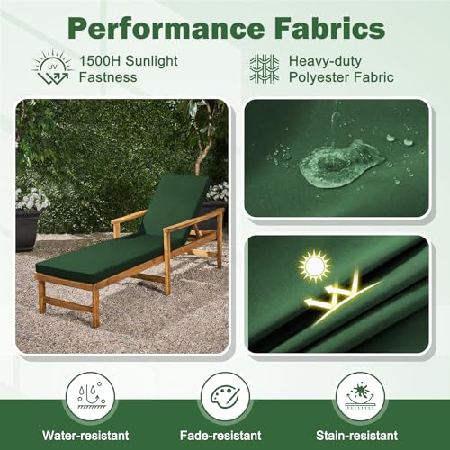 Chaise Lounge Cushions Outdoor, 80x 26x 3 Inch Waterproof & Fade-Resistant Lounge Chair Cushion, Outdoor Chaise Cushion with Removable Cover & Ties for Lawn, Patio, Pool & Beach, Forest Green - color: Forest Green, size: 80x26+3"