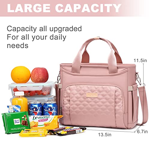 AIJIEKE Extra Large Lunch Bag for Women & Men, Insulated Leakproof Lunch Box for Work, Reusable Adult Lunch Tote with Shoulder Strap, Multi-Pocket Cooler Bag for Office, Picnic, Beach, Pink - color: Pink