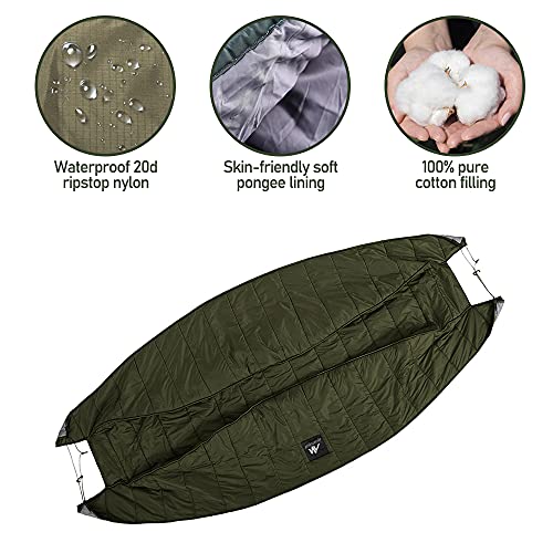 Double Hammock Underquilt, HIKERBRO 4 Season Heavy Duty Under Quilt with Tree Straps, Large Hammock Protector for Winter Camping, Backpacking, Hiking - color: Army Green (98.4"x66.9"- for Double Hammock)