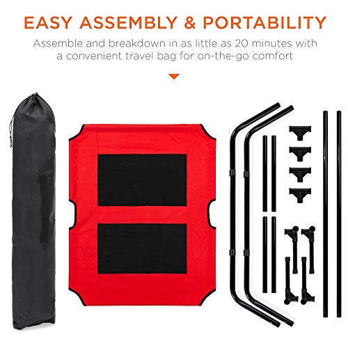 Best Choice Products 36in Elevated Cooling Dog Bed, Outdoor Raised Mesh Pet Cot w/Removable Canopy Shade Tent, Carrying Bag, Breathable Fabric - Red - color: Red, size: 36in