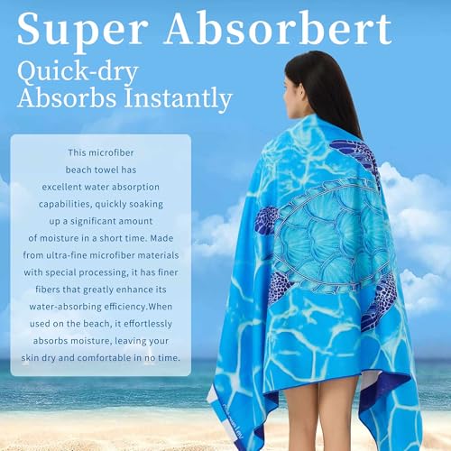 Microfiber Extra Large, Oversized Cute Turtle/Shark Beach Towels (70''x35'') - 2 Pack XL Quick Dry Striped Towels for Adults，Sand Free for Pool, Spa, Swim & Travel - Ultra Soft & Lightweight - color: 2 Pack Turtle