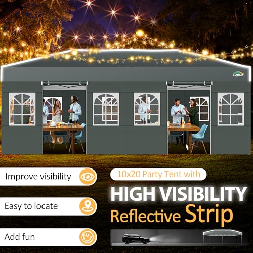 COBIZI 10x20 Pop Up Canopy with 6 Sidewalls One Push Setup Outdoor Event Shelter Waterproof UPF 50+ Gazebo Tent with Carry Bag,Air Vent,Sandbag for Commercial, Wedding, Party,Grey - color: Grey(1-year warranty), size: 10x20ft With 6 Sidewalls