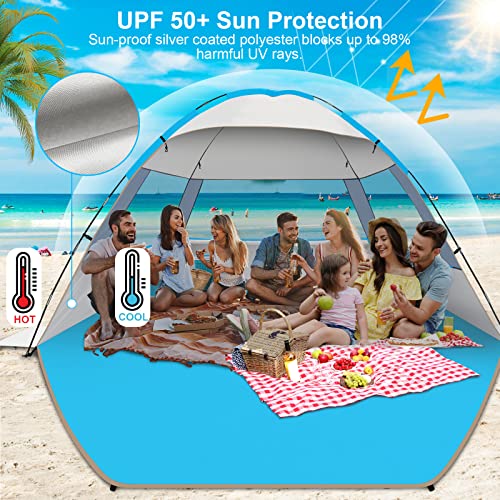 Gorich Beach Tent Sun Shelter for 3/4/6/8/10 Person with UPF 50＋ UV Protection, Lightweight & Easy Setup Beach Shade Canopy, Portable Beach Shade Tent Beach Cabana - color: Silver, size: 8 Person