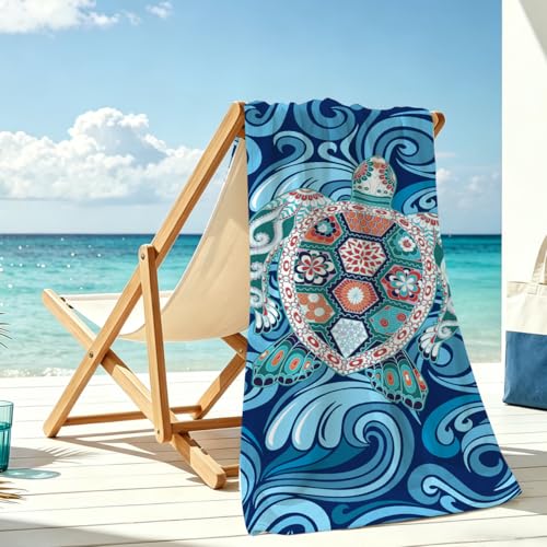 Sea Turle Microfiber Lightweight Beach Towel Sand Free Quick Dry Absorbent Thin Towels Blanket for Swimming Pool Camping Beach Vacation Essentials Accessories Travel Things for Cruise Gym - color: Lcs Multicolor 1527