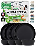 Grow Forward Premium Wheat Straw Plates and Bowls Sets - 8-Piece Wheat Straw Dinnerware Sets - Unbreakable & Reusable Microwave Safe Plastic Dinner Plates for Outdoors, RV, Camping Dishes - Midnight - color: Midnight Black