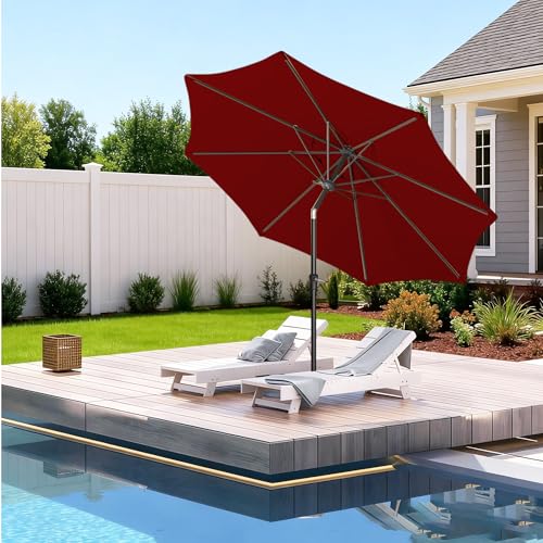 9FT Outdoor Patio Umbrella Outdoor pool Umbrella with Push Button Tilt and Crank, Market Umbrella 8 Sturdy Ribs UV Protection for Garden, Deck, Backyard (Red) - color: Red