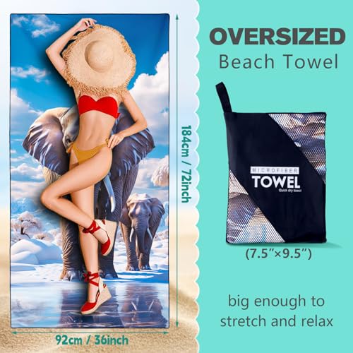 Glacier Elephant Beach Towel Oversized 36" x 72", Thin Lightweight Sand Free Quick Dry Microfiber Towel for Swimming Pool Cruise Camping Travel - color: Color_5
