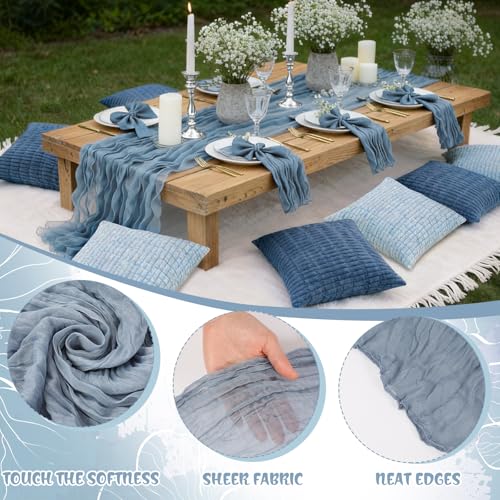 Beeveer 91 x 71 Extra Large Outdoor Boho Picnic Blanket with Gray Blue Table Runner, 6 Throw Pillow Covers 6 Napkins Woven Cotton Yarn Oversize Beach Blanket Washable Picnic Camp Wedding - color: Gray Blue