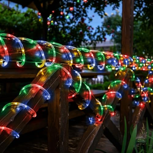 Solar Rope Lights, 2 Packs Total 66ft 200LED Solar String Lights, 8 Modes Waterproof Solar Powered Outdoor Light, Flexible Clear Tube Light for Garden Backyard Patio Deck Pool Tree Decor - Multicolor - color: Multicolor, size: 2*33ft