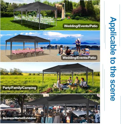 COBIZI 10x20 Pop up Canopy Tent Without Sidewall, Waterproof Portable Outdoor Canopy 10x20 Instant Shelter Tent for Parties, Wedding, Backyard, Carport with Carry Bag & 4 Sandbags(Black) - color: Black, size: 10x20FT without sidewall