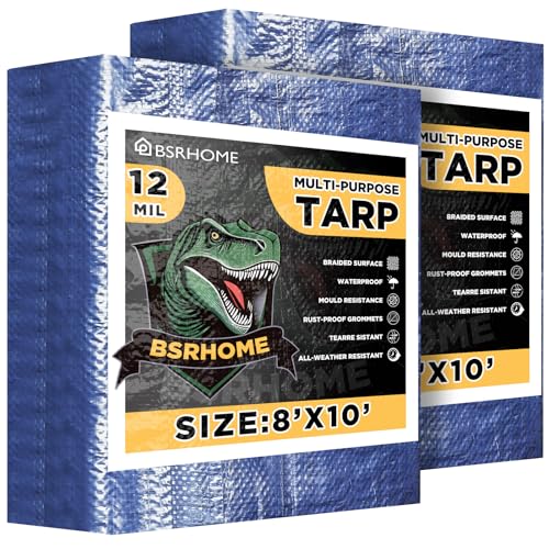 Tarps Waterproof 8x10 Feet, 2 Pack Heavy Duty Blue Tarp Cover 12 Mil Thick, Resistant Plastic Tarpaulin with Metal Grommets, Outdoor Tarp Cover for Car,Trailer - color: Blue-12mil, size: 8'x10' 2pk