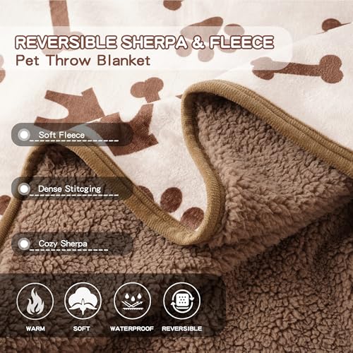 Waterproof Dog Blankets Pet Blanket 50"x60", Soft Fluffy Sofa Car Bed Protector, Reversible Sherpa Fleece Dog Blanket for for Small Medium Large Dogs Cats (Beige-House) - color: Beige-house, size: 50"x60"