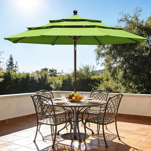 EliteShade USA 10-Year-Non-Fading 10ft 3-Tier Market Patio Umbrella, Commercial Grade Outdoor Table Umbrella with Crank Open, Windproof & UPF 50+ UV Protection, Heavy Duty Ventilation for Garden, Deck, Pool, Backyard, Beach & Bistro, Macaw Green - color: